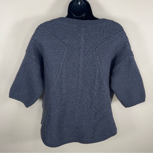 XL TORRID SLATE BLUE GREY SWEATER WOOL BLEND KNIT VNECK SHORT SLEEVE - Picture 5 of 12